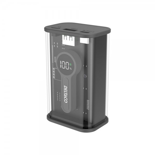 Deltaco Powerbank Transparent 10 000 mAh Fast Charge Musta