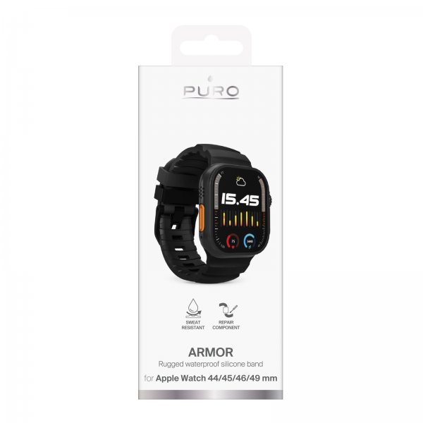 Puro Apple Watch 44/45/46/Ultra 49mm ranneke Armor, musta