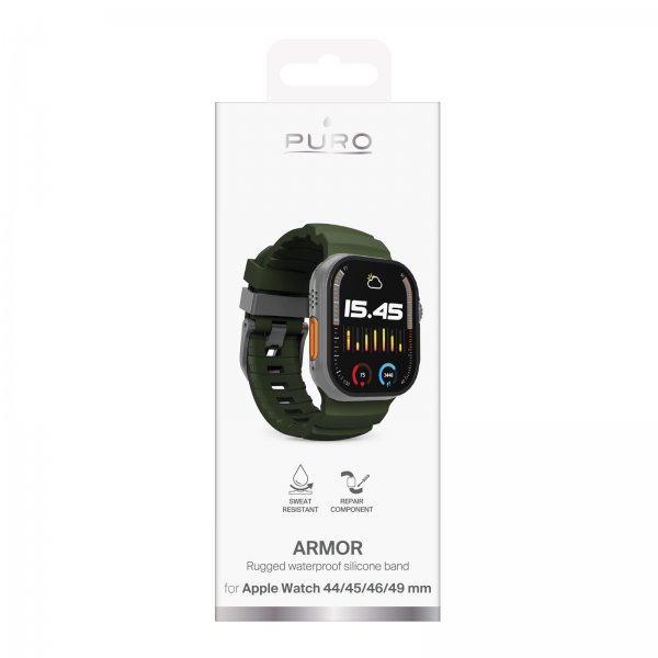 Puro Apple Watch 44/45/46/Ultra 49mm ranneke Armor, vihreä