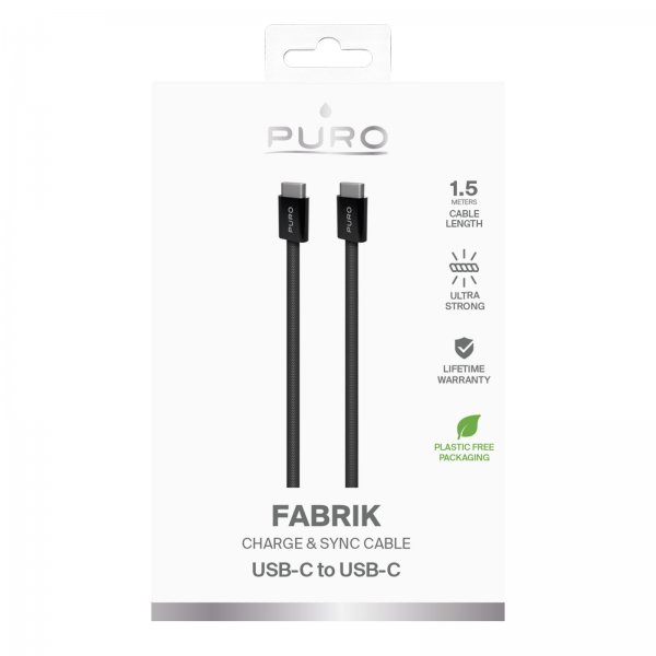 Puro Kabel Fabrik 2.0 60W USB-C–USB-C 1.5m Musta