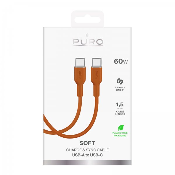 Puro TPE 25W USB-C–USB-C -kaapeli 1,5 m Desert Sun