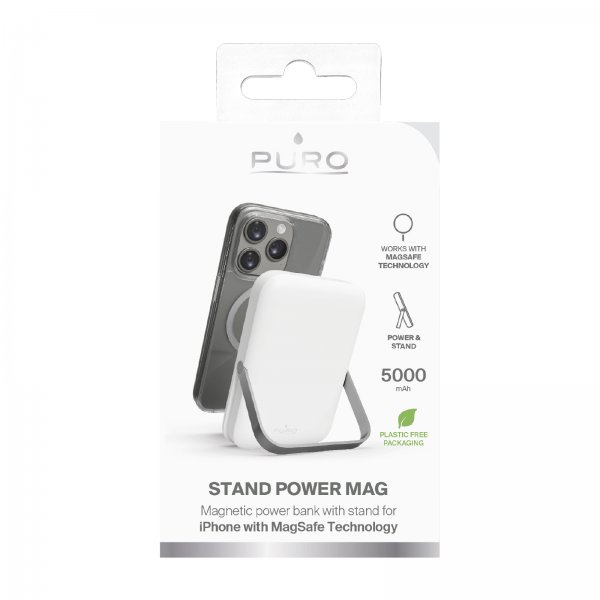 Puro Powerbank Stand Power Mag 5000 mAh, valkoinen