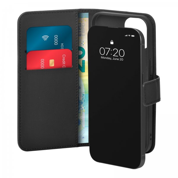Puro iPhone 15 Kuoret Wallet Stand Musta