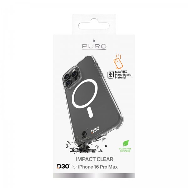 Puro iPhone 16 Pro Max -suojakuori Impact Clear D3O MagSafe Läpinäkyvä