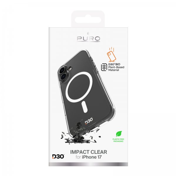 Puro iPhone 17 -kuori Impact Clear D3O MagSafe Läpinäkyvä
