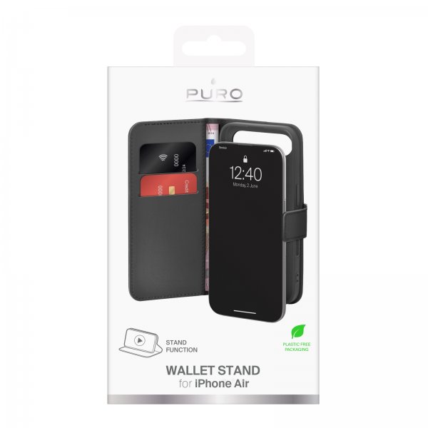 Puro iPhone Air Kotelo Lompakkoteline Musta