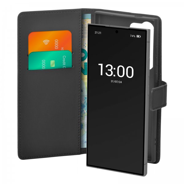Puro Samsung Galaxy S24 Ultra Wallet Stand -suojakotelo, musta
