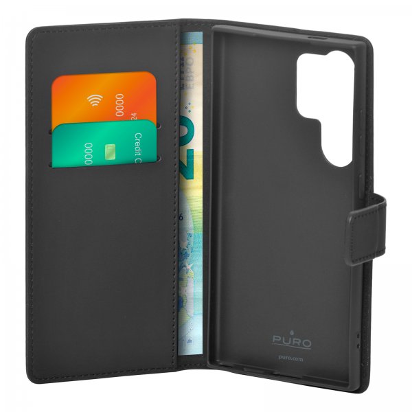Puro Samsung Galaxy S24 Ultra Wallet Stand -suojakotelo, musta