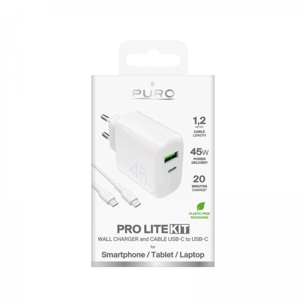 Puro Laturi johdolla ProLite Kit USB-C 45W 1.2m Valkoinen