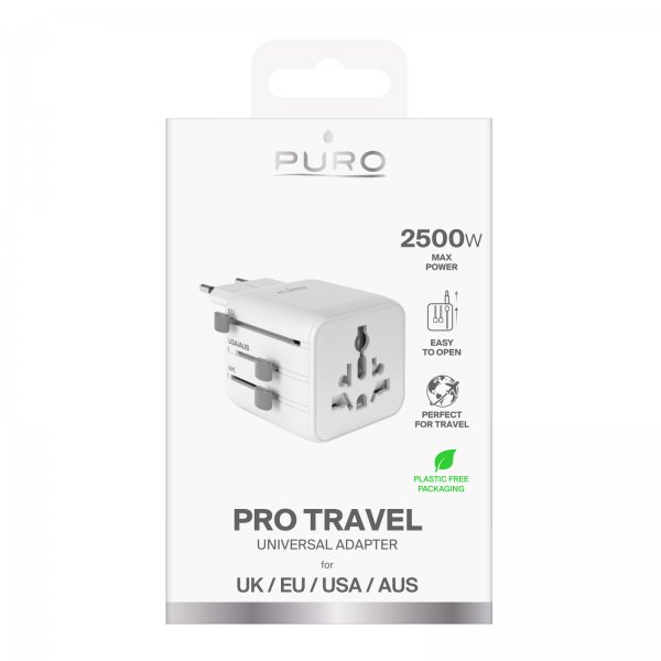 Puro Matka-adapteri Pro Travel, valkoinen