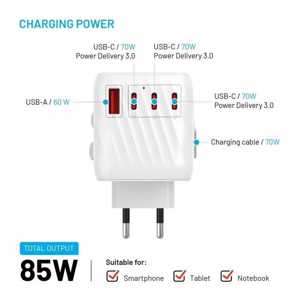 Kiinteä matkalaturi Voyager World Adapter 85W