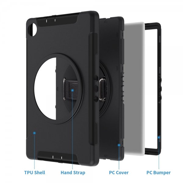Armor-X Lenovo Tab M10 Plus TB-X606F Kotelo Sadetiivis Iskunkestävä Suojakuori Käsiremmi Jalusta