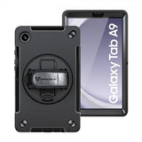 Armor-X Samsung Galaxy Tab A9 suojakuori, vedenkestävä, kestävä kotelo, käsilenkki, jalusta, musta