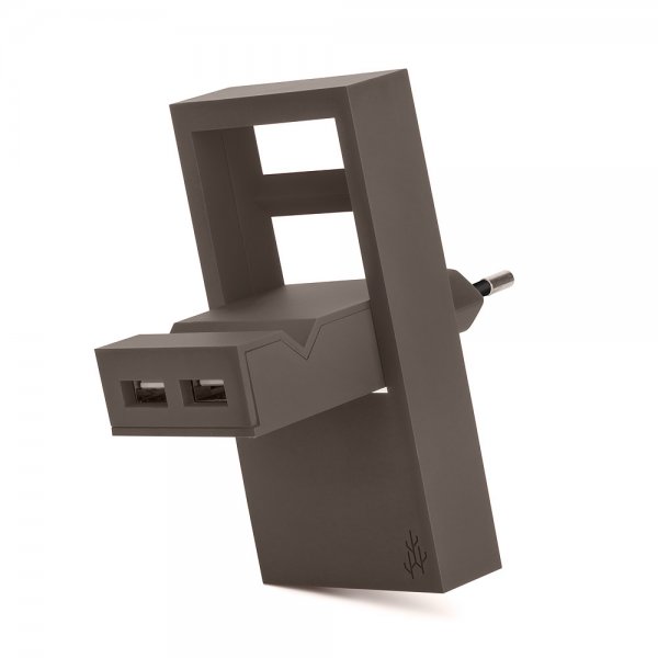 Usbepower ROCK kaksois-USB-laturi – 2-in-1-taskulaturi, ruskea