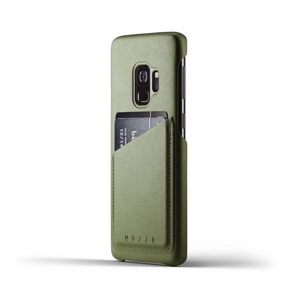 Mujjo Samsung Galaxy S9 Kuori Täysi nahkainen lompakkokotelo oliivinvihreä