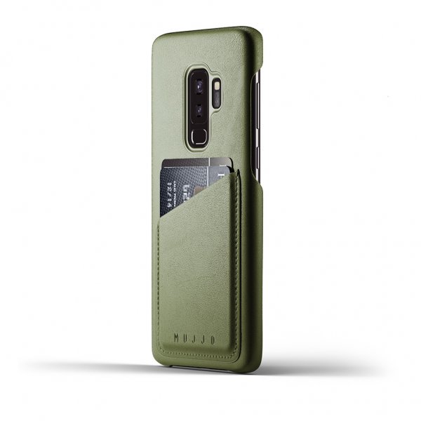 Mujjo Samsung Galaxy S9 Plus Full Leather Wallet Case -oliivinvihreä