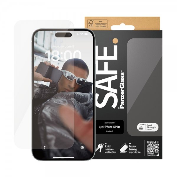 SAFE by PanzerGlass iPhone 15 Plus -näytönsuoja Ultra-Wide Fit