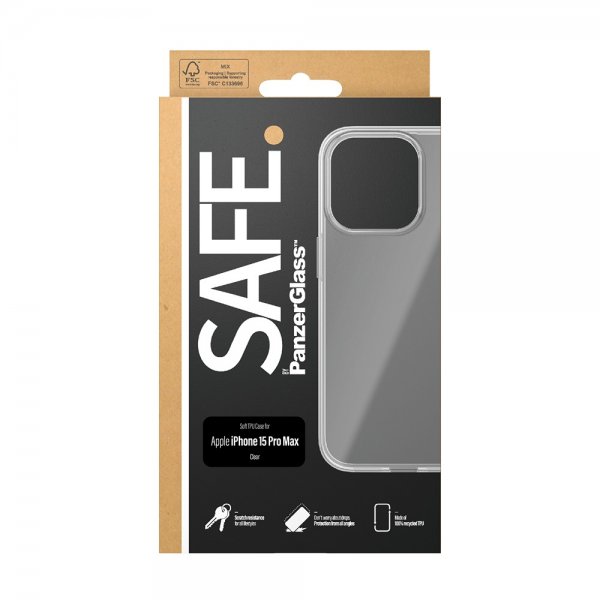 SAFE by PanzerGlass iPhone 15 Pro Max Kuori, pehmeä TPU-kotelo, läpinäkyvä