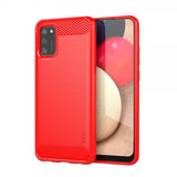 Mofi Samsung Galaxy A02s Kuori Harjattu hiilikuitukuvio Punainen