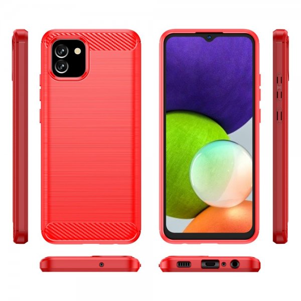 Samsung Galaxy A03 Kuori Harjattu hiilikuitukuvio Punainen
