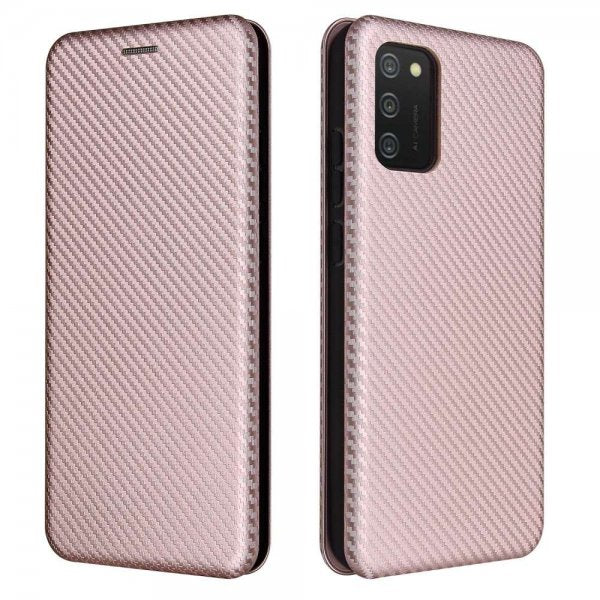 Samsung Galaxy A03s suojakuori hiilikuitutekstuurilla, ruusukulta