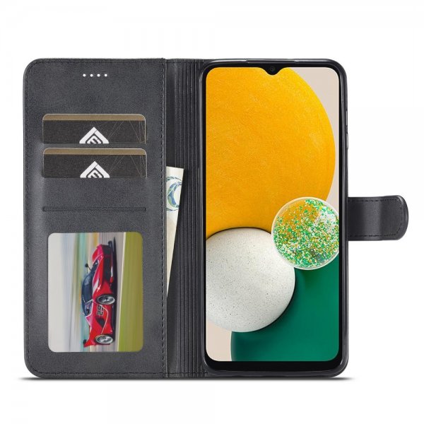 Lc.Imeeke Samsung Galaxy A04s/Galaxy A13 5G -suojakotelo, jossa korttipaikka ja jalustaominaisuus, musta