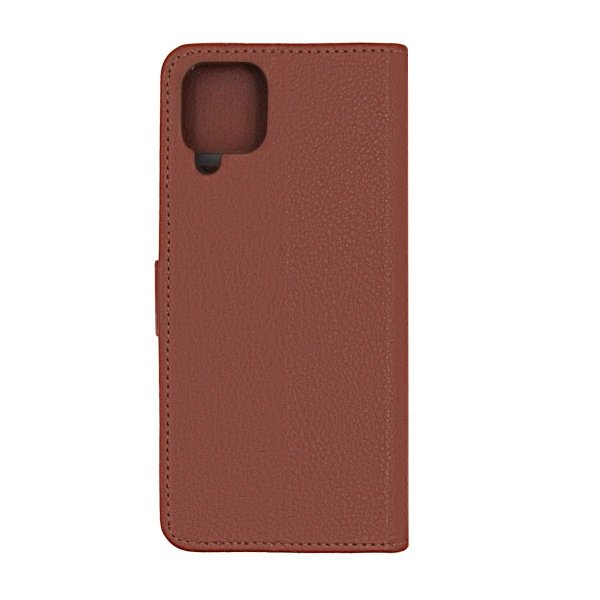 Samsung Galaxy A12 -kotelo, jossa on teline, ruskea