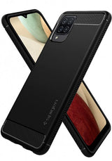 Spigen Samsung Galaxy A12 -suojakuori, Rugged Armor, mattamusta