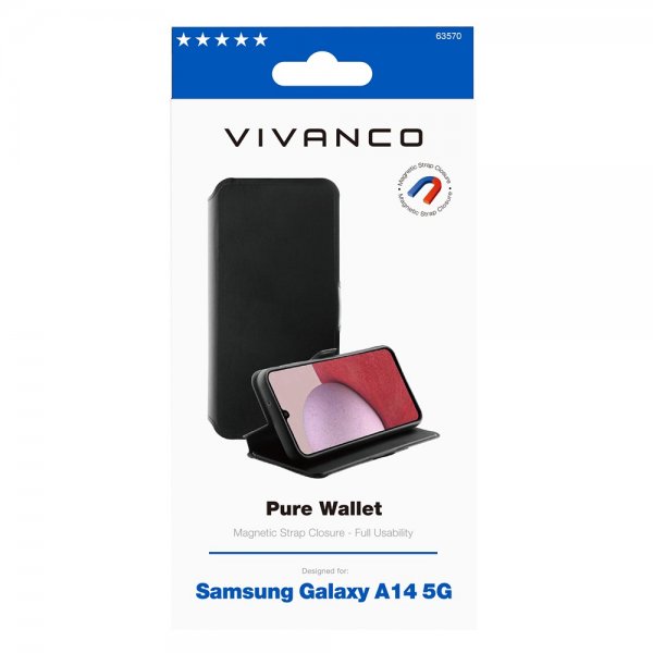 Vivanco Samsung Galaxy A14 Pure Wallet suojakotelo, musta