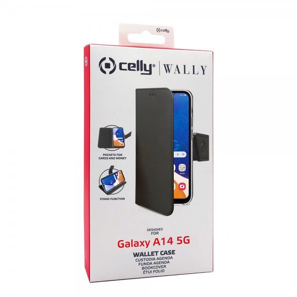 Celly Samsung Galaxy A14 -kotelo Wally Wallet Case Musta