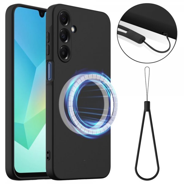 Samsung Galaxy A16 -kuori hihnalla, silikoninen MagSafe, musta