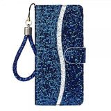 Samsung Galaxy A22 4G Kotelo Glitter Stripe Sininen
