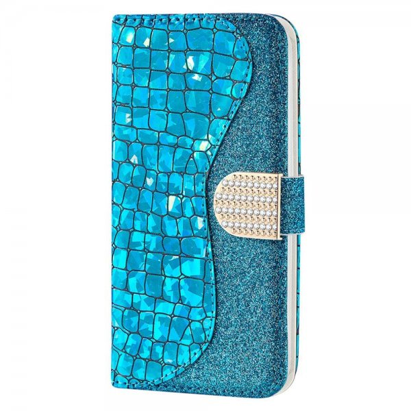 Samsung Galaxy A22 4G -kotelo Krokotiilikuvio Glitter Sininen