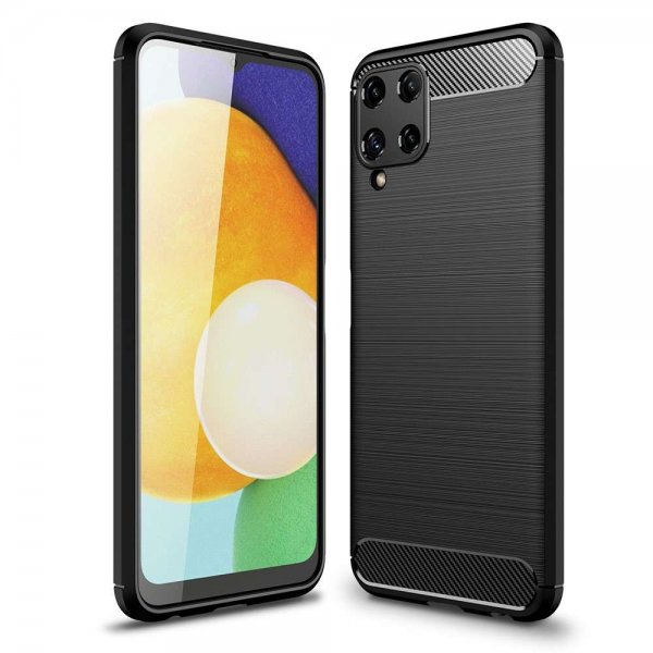 Samsung Galaxy A22 4G -kuoret, harjattu hiilikuitukuvio, musta