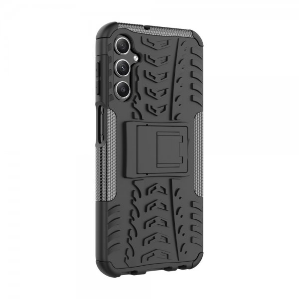Samsung Galaxy A24 -kuori renkaan kuvioinnilla ja jalustatoiminnolla, musta