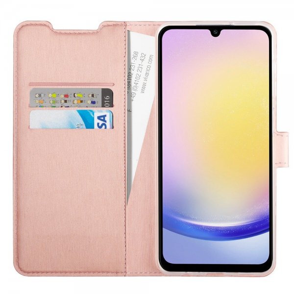 Vivanco Samsung Galaxy A25 -suojakotelo Classic Wallet, ruusukulta