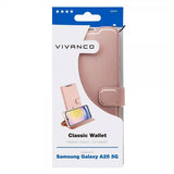 Vivanco Samsung Galaxy A25 -suojakotelo Classic Wallet, ruusukulta