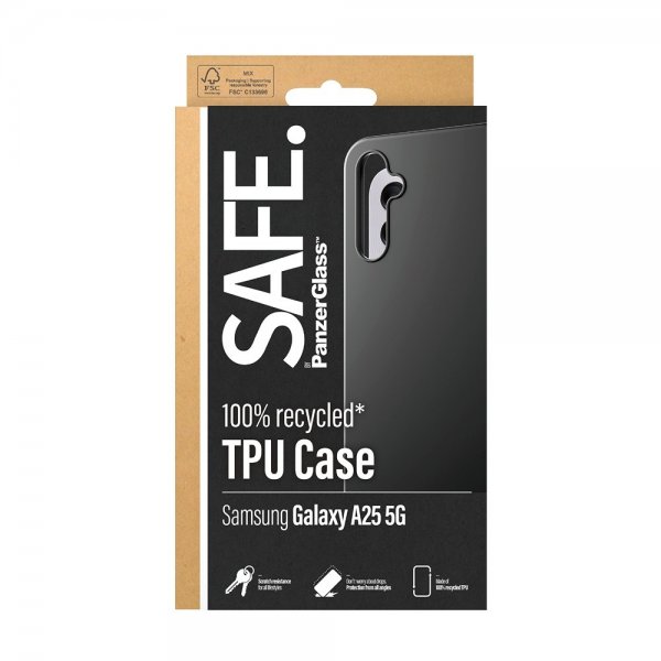 SAFE by PanzerGlass Samsung Galaxy A25 -suojakuori, pehmeä TPU-kuori, musta