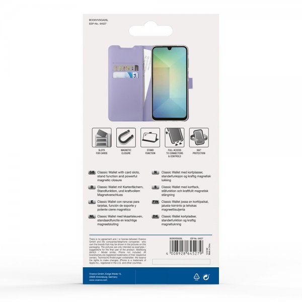 Vivanco Samsung Galaxy A26 suojakotelo Classic Wallet Laventeli