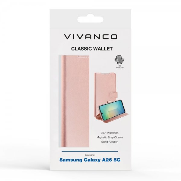 Vivanco Samsung Galaxy A26 suojakotelo Classic Wallet ruusukulta