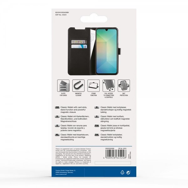 Vivanco Samsung Galaxy A26 suojakotelo Classic Wallet, musta