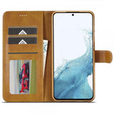Lc.Imeeke Samsung Galaxy A35 -kotelo, jossa korttipaikka ja jalustatoiminto, vaaleanruskea