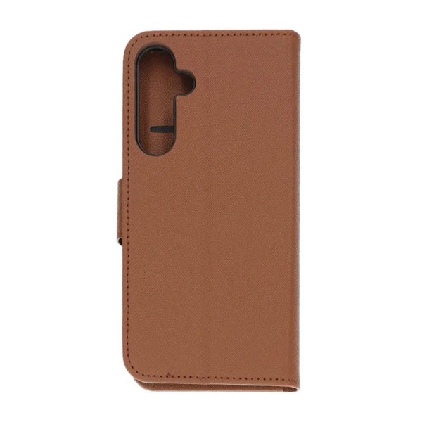 Samsung Galaxy A35 -kotelo jalustalla, ruskea