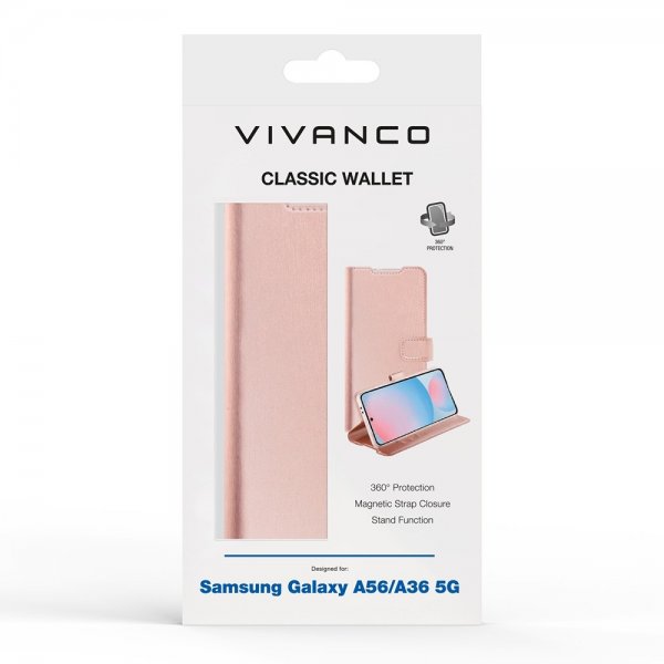 Vivanco Samsung Galaxy A36/Galaxy A56 Kotelo Classic Wallet Ruusukulta