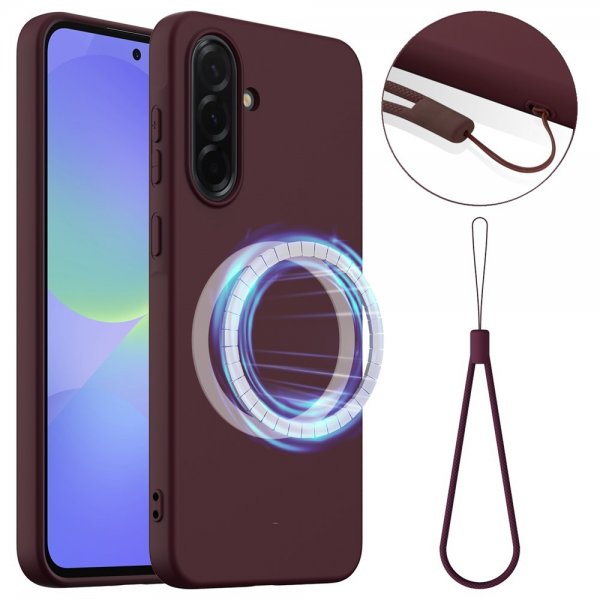 Samsung Galaxy A36/Galaxy A56 Kuori hihnalla silikonia MagSafe Viininpunainen
