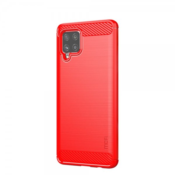 Mofi Samsung Galaxy A42 5G -kuori, harjattu hiilikuitu, punainen