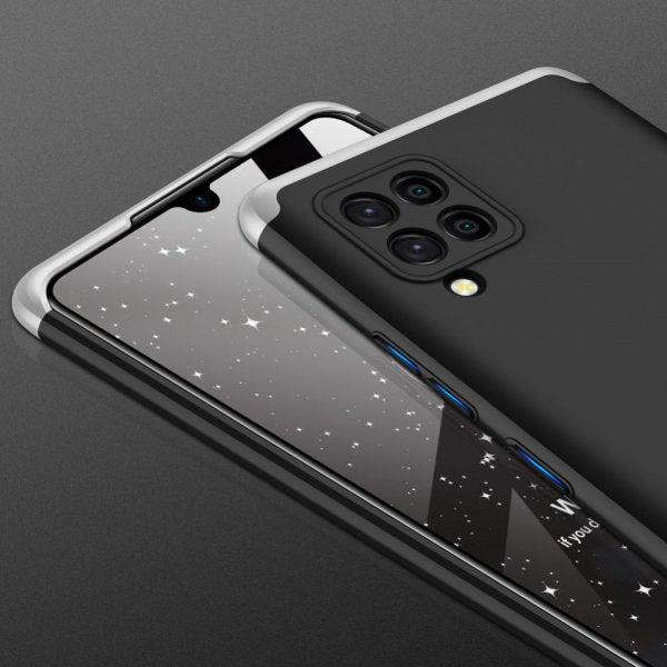 GKK Samsung Galaxy A42 5G Kuori Kolmiosainen Musta Hopea
