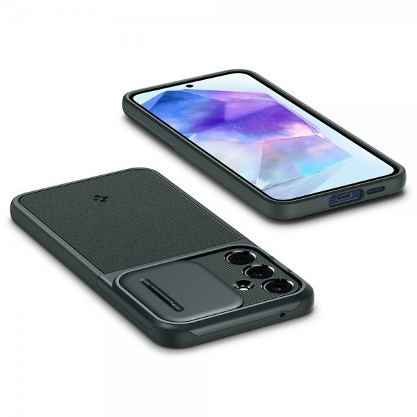 Spigen Samsung Galaxy A55 -suojakuori Optik Armor Abyss Green
