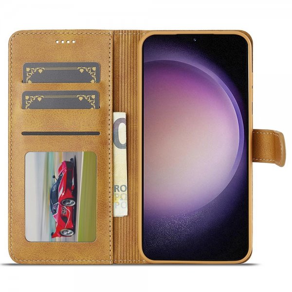 Lc.Imeeke Samsung Galaxy A56 Suojakuori Korttipaikalla Jalustatoiminnolla Vaaleanruskea