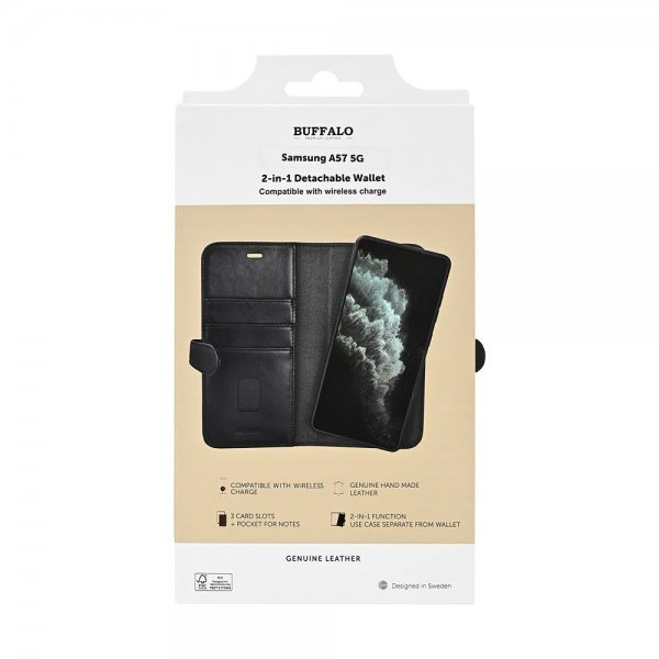 Buffalo Samsung Galaxy A57 Kotelo 2-in-1 Aitoa Nahkaa 3 Korttipaikkaa Musta